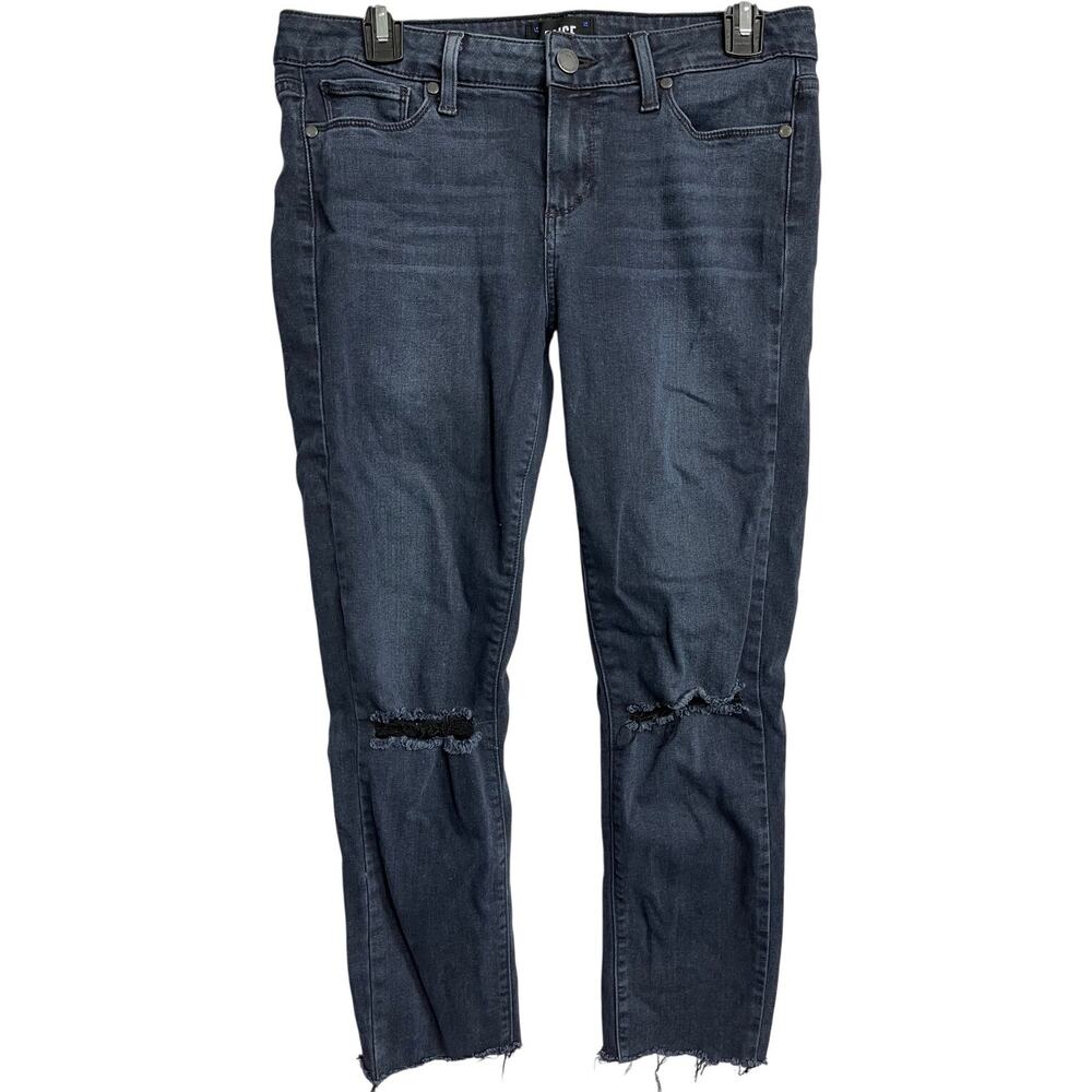 PAIGE Jeans 29 Blue Dark Wash Verdugo Ankle DIY Cut Raw Hem Distressed Mid Rise
